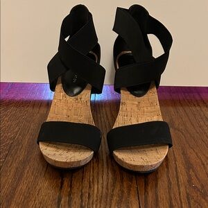 BCBGeneration Black Cork Wedge Sandals
